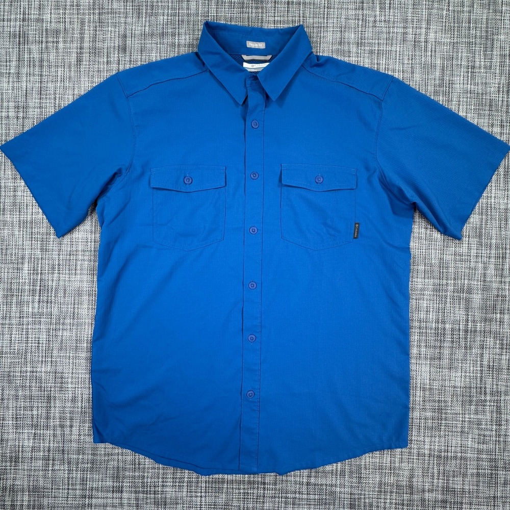 Columbia Mens Shirt Silver Ridge 2.0 Short Sleeve Hiking Fishing Blue Sz Medium